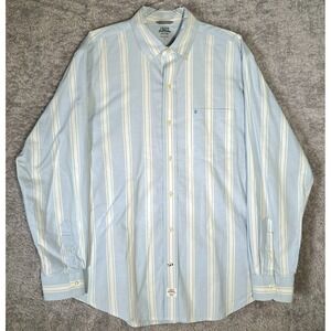 Izod Saltwater Mens Button Down Shirt Large Striped Cotton Classic Fit Coastal‎